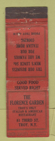 Matchbook Cover - Florence Garden Troy NY UNION QUALITY WORN