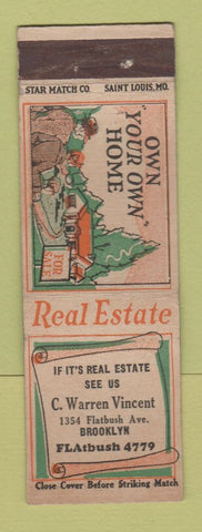 Matchbook Cover - C Warren Vincent Brooklyn NY Real Estate STAR MATCH