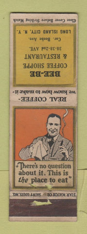 Matchbook Cover Bee Bee Coffee Shoppe Long IS land City NY STAR MATCH PAPER LOSS