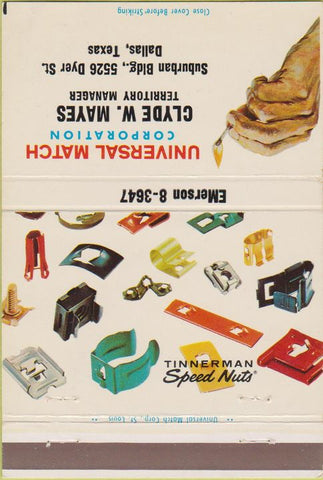 Matchbook Cover - Tinnerman Speed Nuts Universal Dallas TX 40 Strike