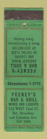 Matchbook Cover - Feeney's Bar Grill New York City STAR MATCH