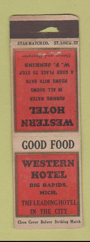 Matchbook Cover - Western Hotel Big Rapids MI STAR MATCH POOR STRIKER