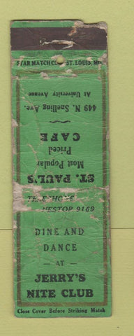 Matchbook Cover - Jerry's Nite Club St Paul MN STAR MATCH VERY POOR
