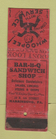 Matchbook Cover - BBQ Sandwich Shop Harrisburg PA STAR MATCH POOR