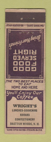Matchbook Cover - Wright's Lunches Kodak Bretton Woods NH STAR MATCH
