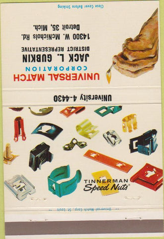 Matchbook Cover - Tinnerman Speed Nuts Universal Detroit MI 40 Strike