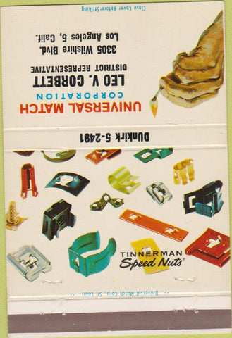 Matchbook Cover - Tinnerman Speed Nuts Corbett Los Angeles CA 40 Strike