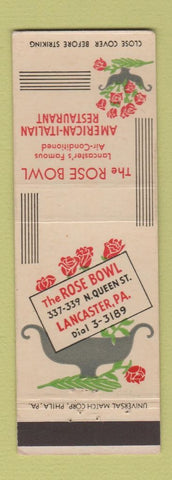 Matchbook Cover - Rose Bowl Italian Restaurant Lancaster PA
