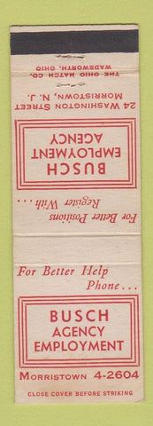 Matchbook Cover - Busch Employment Agency Morristown NJ