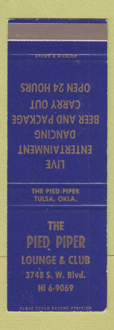 Matchbook Cover - Pied Piper Lounge Club Tulsa OK SAMPLE
