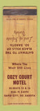 Matchbook Cover - Cozy Court Motel Rapid City SD WEAR