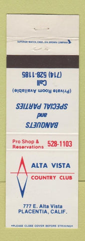 Matchbook Cover - Alta Vista Country Club Placentia CA