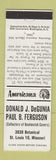 Matchbook Cover Perkins Americana Match Collectors St Louis MO DeGunia Ferguson