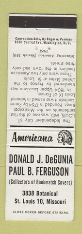 Matchbook Cover Perkins Americana Match Collectors St Louis MO DeGunia Ferguson