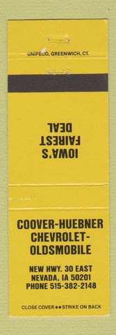 Matchbook Cover - Coover Huebner Chevrolet Oldsmobile Nevada IA