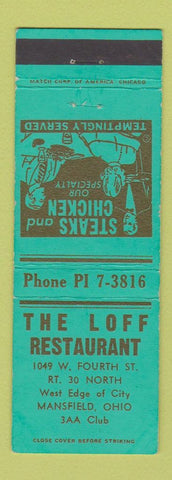 Matchbook Cover - Loff Restaurant Mansfield OH