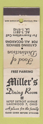 Matchbook Cover - Miller's Restaurant Lakewood OH WEAR