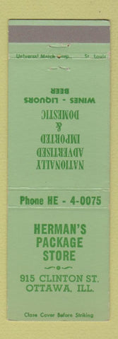 Matchbook Cover - Herman's Package Liquor Ottawa IL