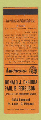 Matchbook Cover Perkins Americana Match Collectors St Louis MO DeGunia Ferguson