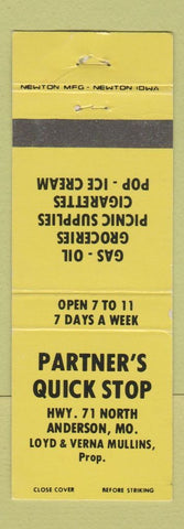 Matchbook Cover - Partner's Quick Stop Anderson MO