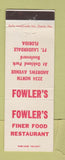 Matchbook Cover - Fowler's Restaurant Fort Lauderdale FL
