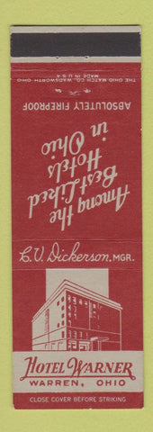 Matchbook Cover - Hotel Warner Warren OH