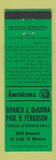 Matchbook Cover Perkins Americana Match Collectors St Louis MO DeGunia Ferguson