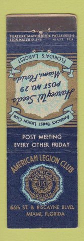 Matchbook Cover - American Legion Club Miami FL feature