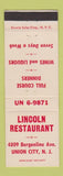 Matchbook Cover - Lincoln Restaurant Union City NJ