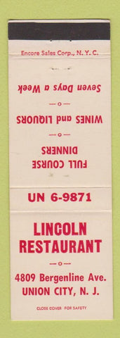 Matchbook Cover - Lincoln Restaurant Union City NJ