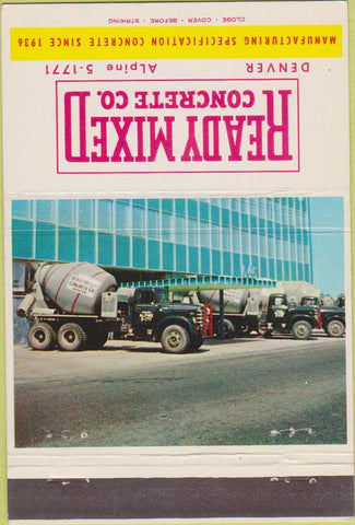Matchbook Cover - Ready Mix Concrete Denver CO 40 Strike
