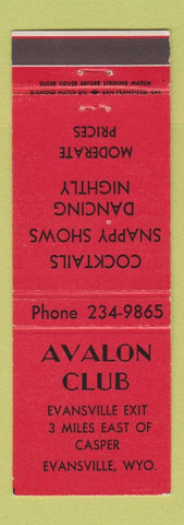 Matchbook Cover - Avalon Club Evansville WY