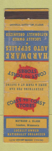 Matchbook Cover - Coast to Coast Hardware Ivanhoe MN Maynard Blank WORN