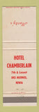Matchbook Cover - Hotel Chamberlain Des Moines IA Marty's WEAR