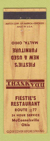 Matchbook Cover - Fiestie's Restaurant McConnelsville OH Furntiure Malta
