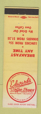 Matchbook Cover - Edward's Coffee Shoppe La Jolla CA