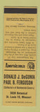 Matchbook Cover Perkins Americana Match Collectors St Louis MO DeGunia Ferguson