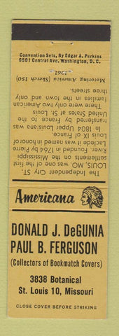 Matchbook Cover Perkins Americana Match Collectors St Louis MO DeGunia Ferguson