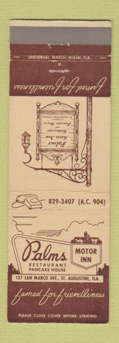 Matchbook Cover - Palms Restaurant St Augustine FL