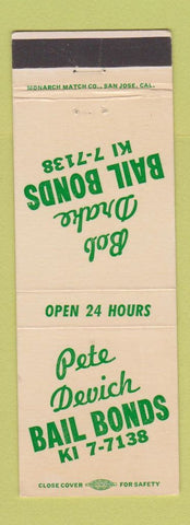 Matchbook Cover - Bob Drake Bail Bonds Pete Devich Santa Ana CA