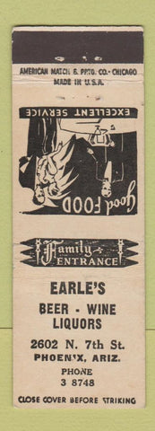 Matchbook Cover - Earle's Restaurant Phoenix AZ