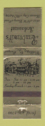 Matchbook Cover - Rembrandt's Restaurant Kansas City MO WEAR
