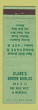 Matchbook Cover - Clark's Green Gables Marshall MI
