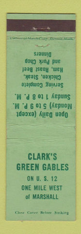 Matchbook Cover - Clark's Green Gables Marshall MI