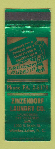 Matchbook Cover - Zinzendorf Laundry Winston Salem NC WORN