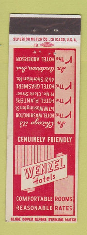 Matchbook Cover - Wenzel Hotels Chicago IL Anderson IN