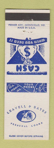 Matchbook Cover - Leavell and Bates Loans Elwood Delphi Tipton Richmond IN