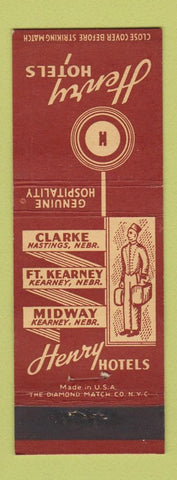 Matchbook Cover - Henry Hotels Hastings Kearney NE bellhop