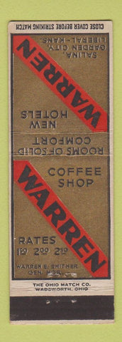 Matchbook Cover - Warren Hotel Coffee Shop Salina Garden City Liberal KS