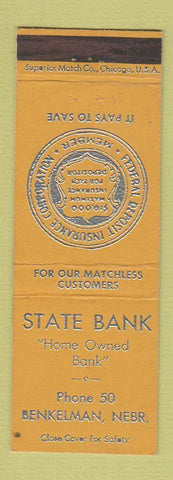 Matchbook Cover - State Bank Benkelman NE low phone #